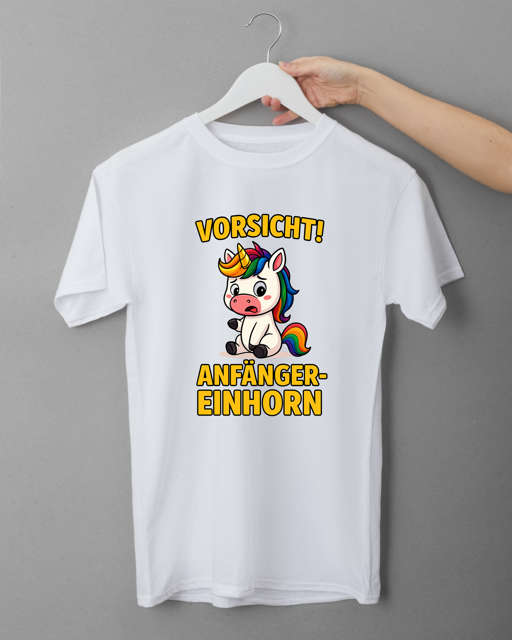 T-Shirt – „Vorsicht! Anfänger-Einhorn“ – Lustiges Einhorn Shirt
