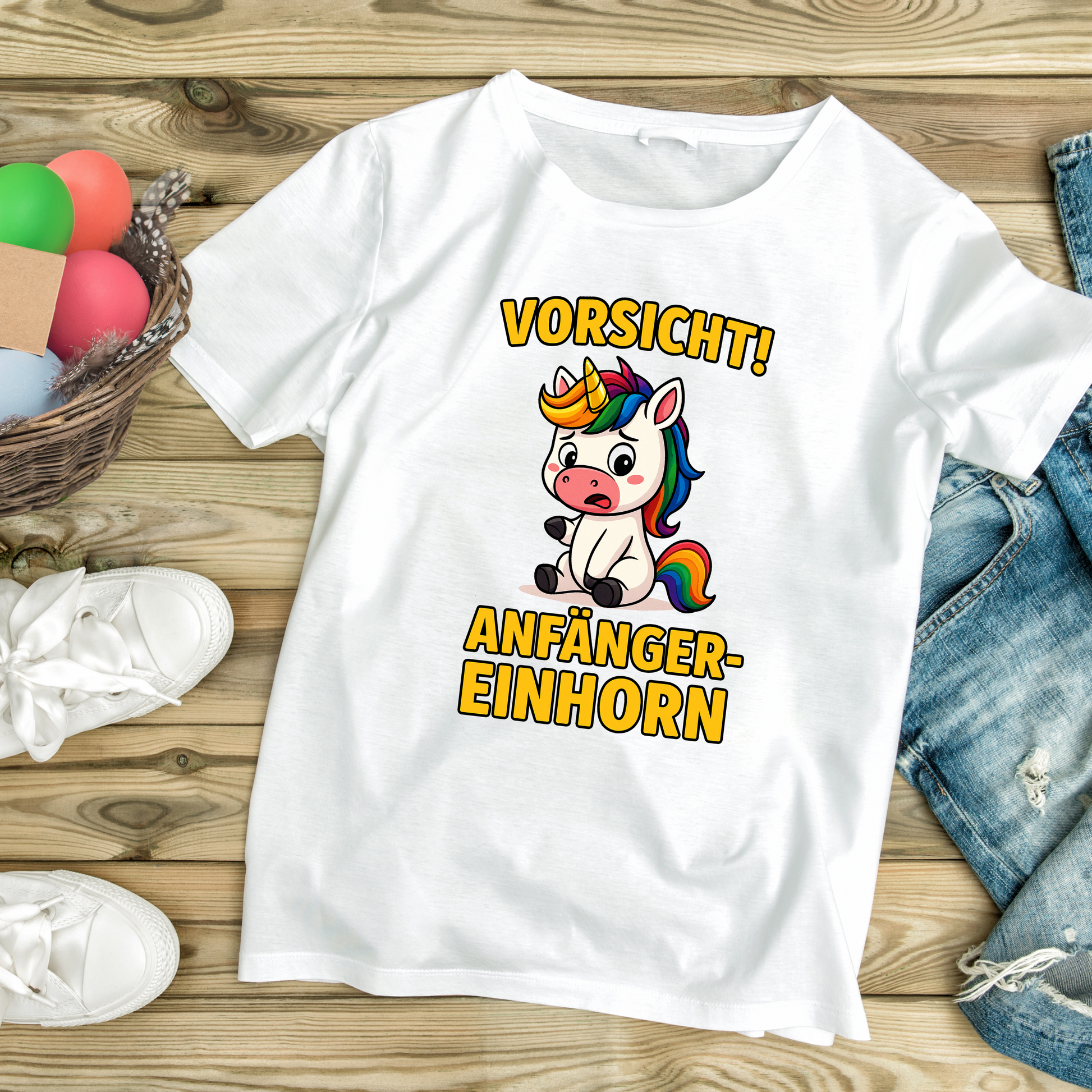 T-Shirt – „Vorsicht! Anfänger-Einhorn“ – Lustiges Einhorn Shirt