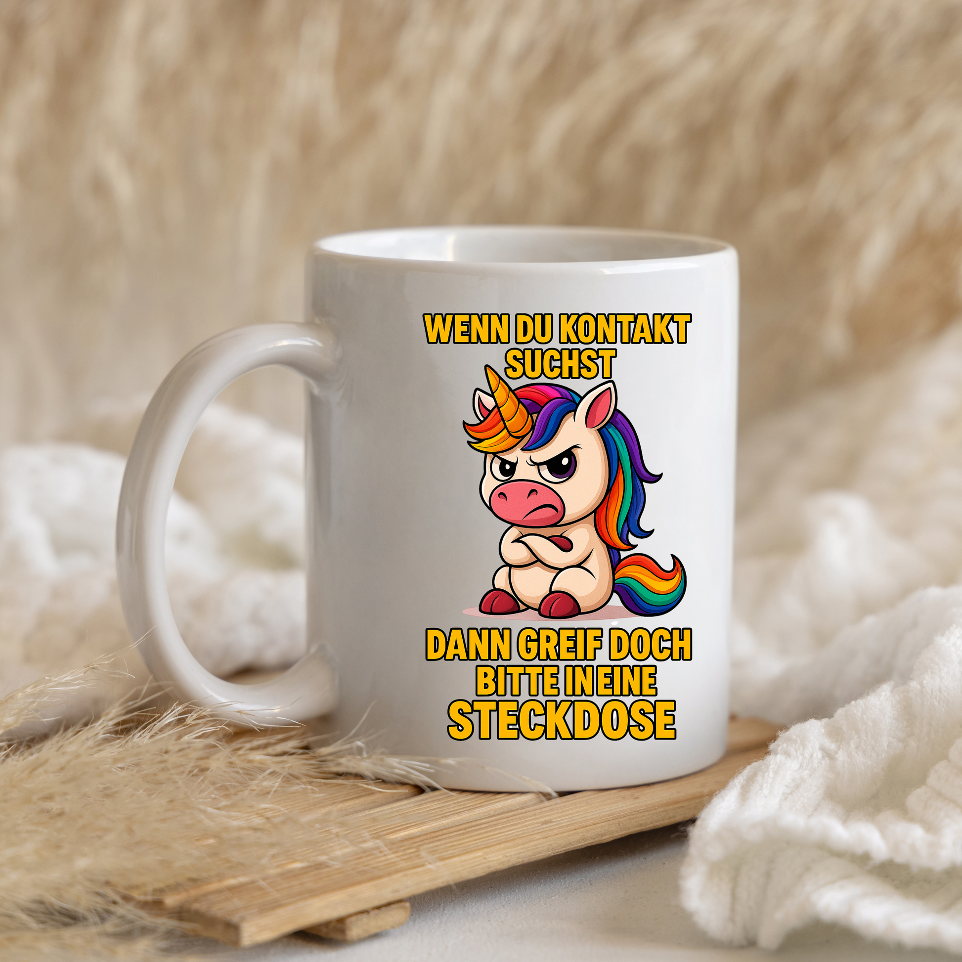 Tasse – Wenn du Kontakt suchst, dann greif in die Steckdose – Einhorn Design