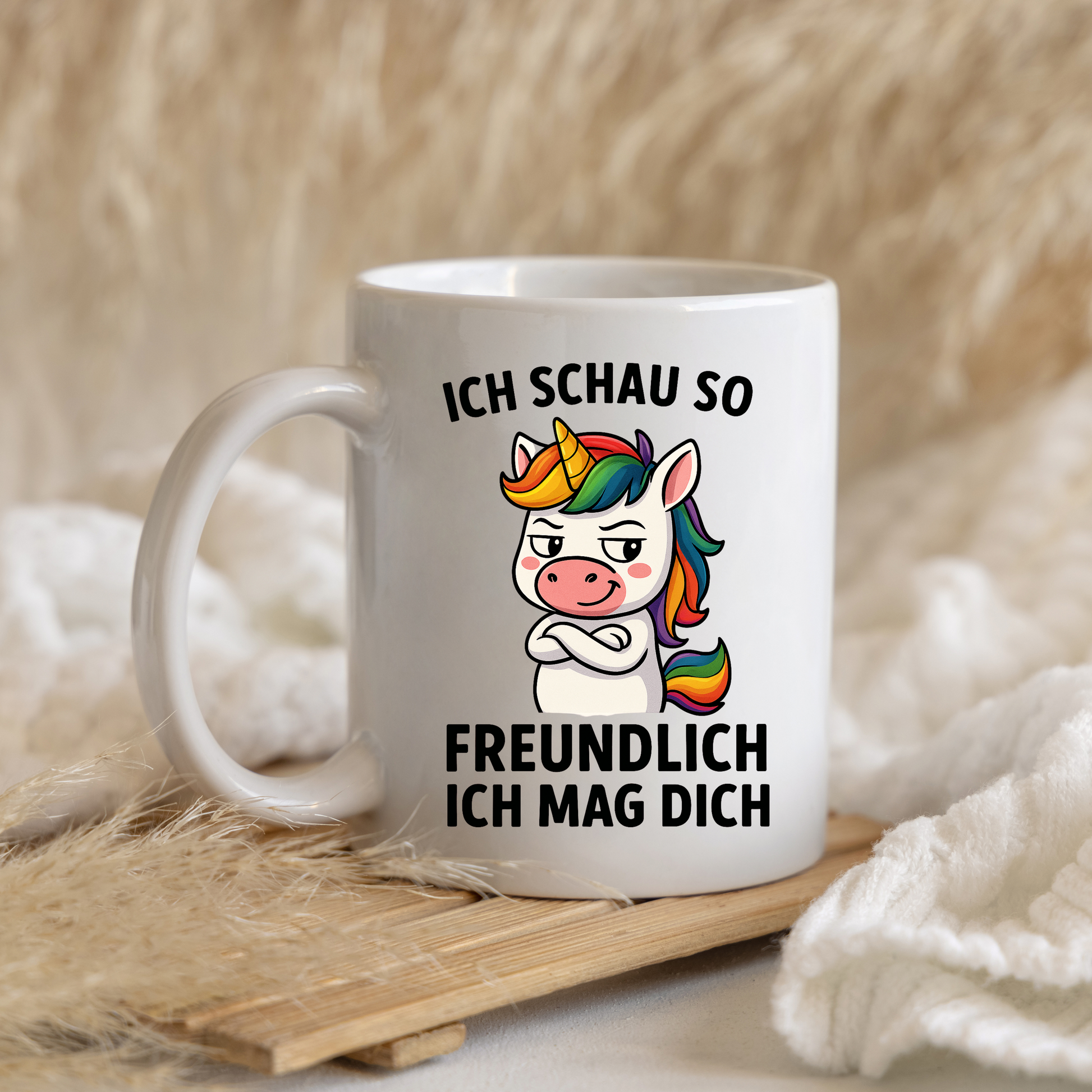 Tasse – Ich schau so freundlich – Ich mag dich | freches Einhorn Design