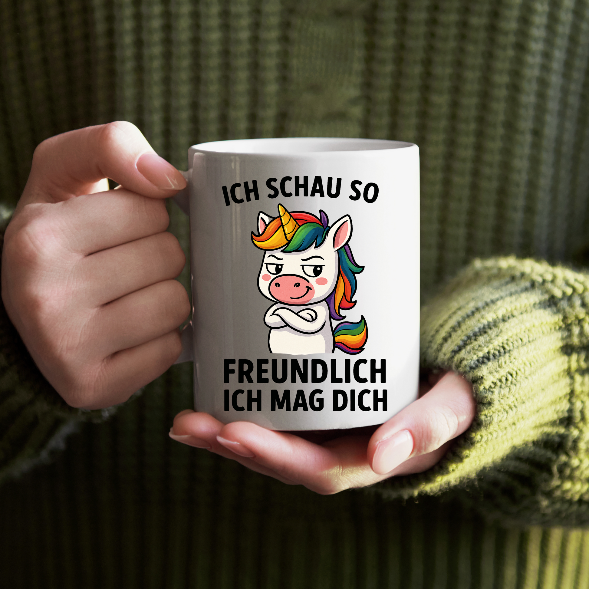 Tasse – Ich schau so freundlich – Ich mag dich | freches Einhorn Design