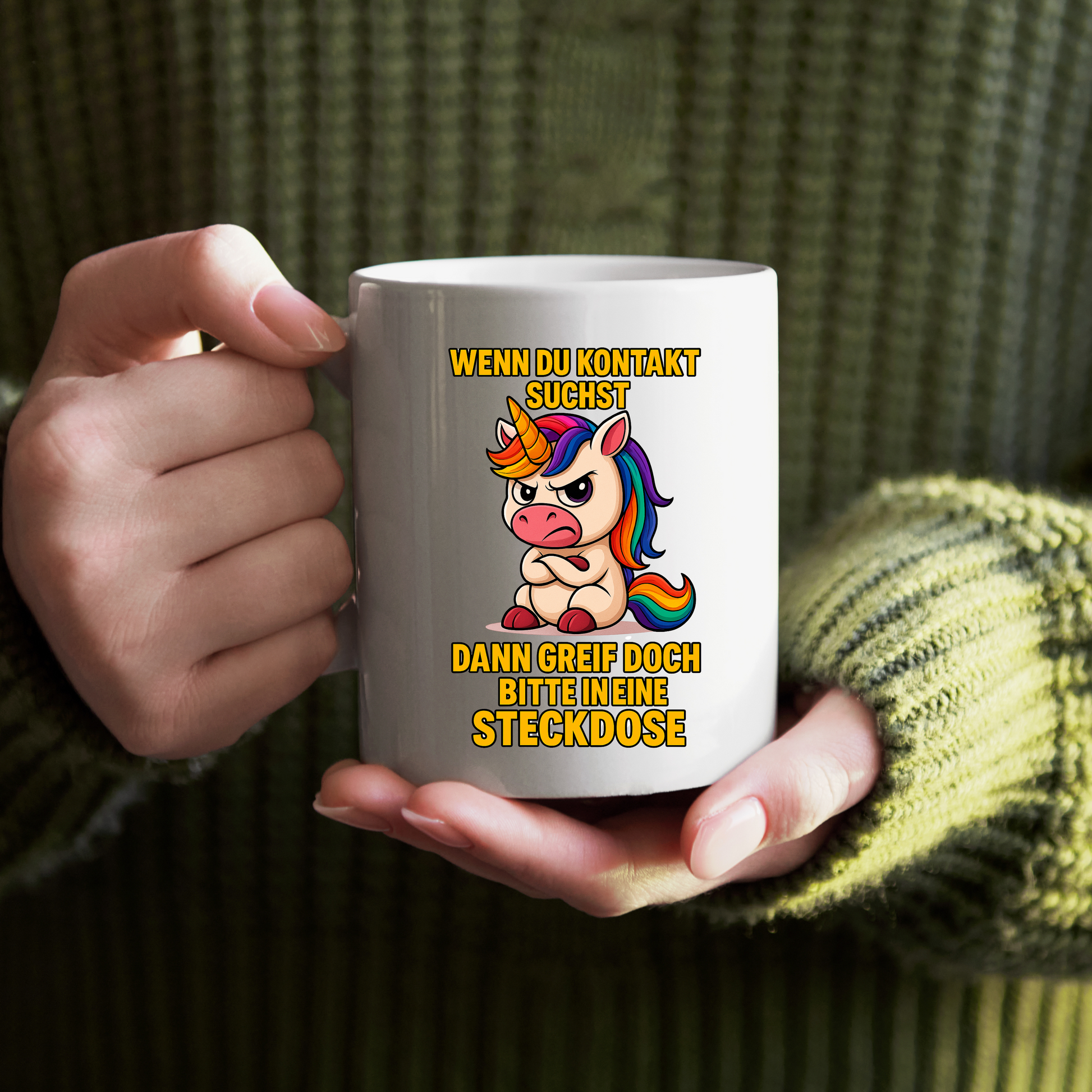 Tasse – Wenn du Kontakt suchst, dann greif in die Steckdose – Einhorn Design