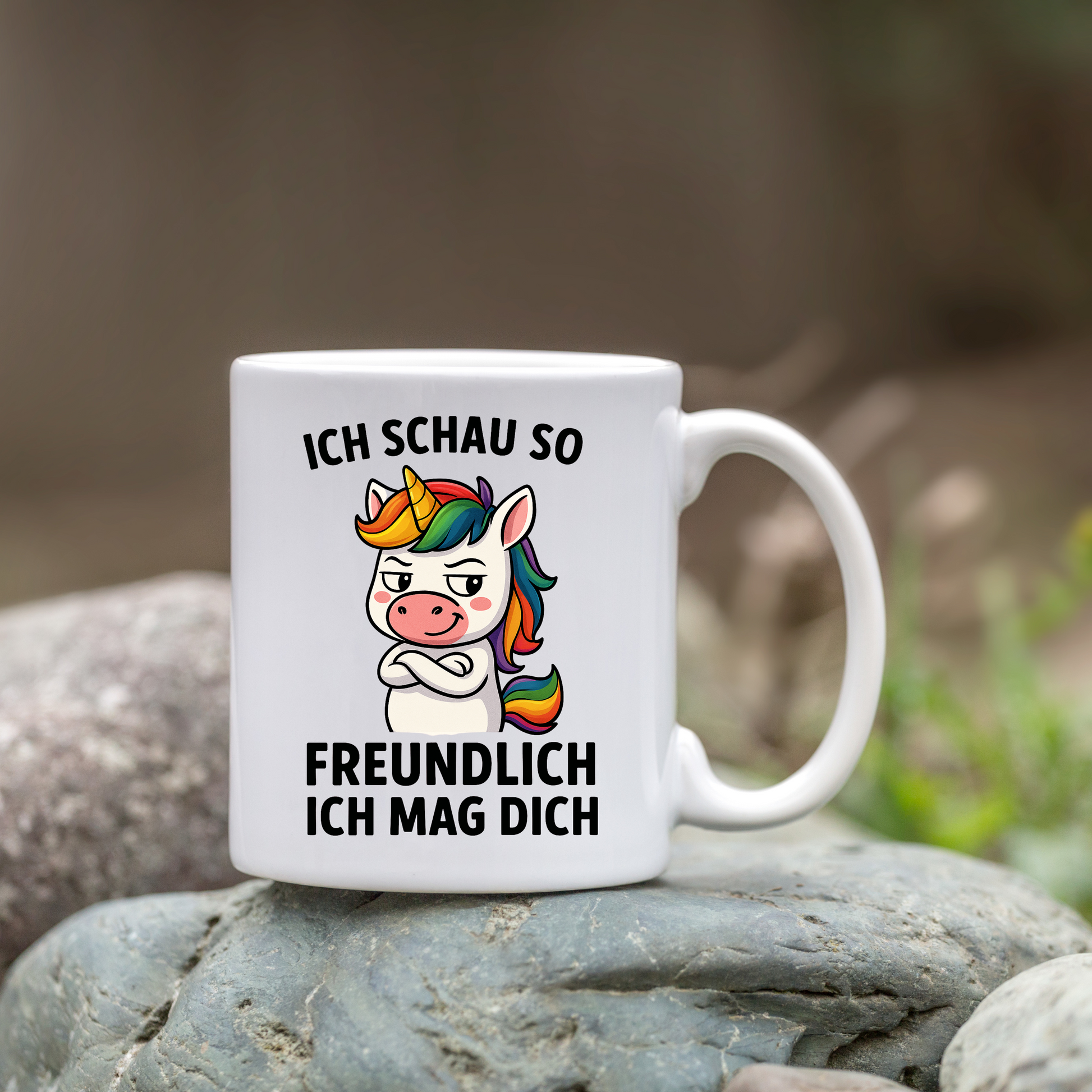Tasse – Ich schau so freundlich – Ich mag dich | freches Einhorn Design