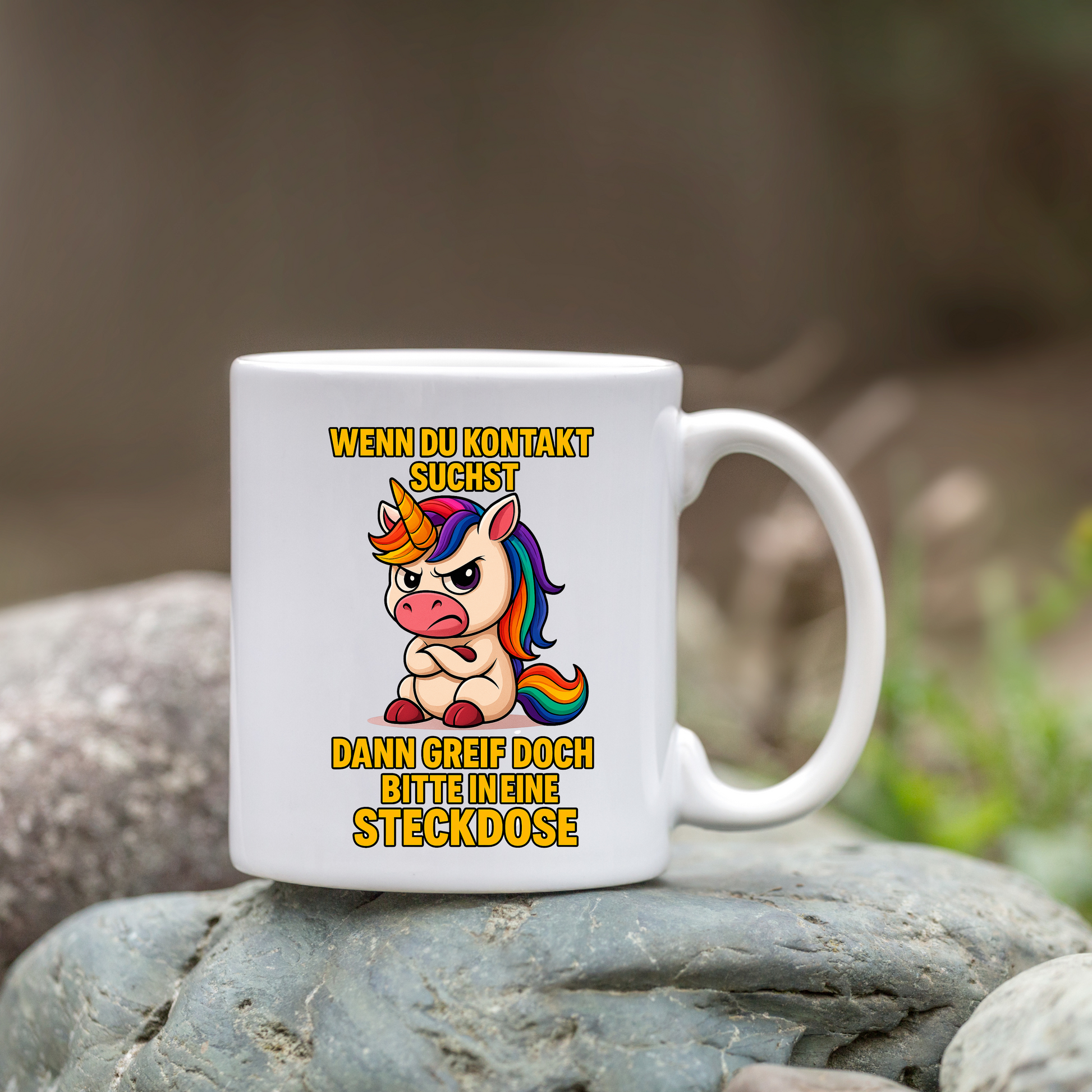 Tasse – Wenn du Kontakt suchst, dann greif in die Steckdose – Einhorn Design