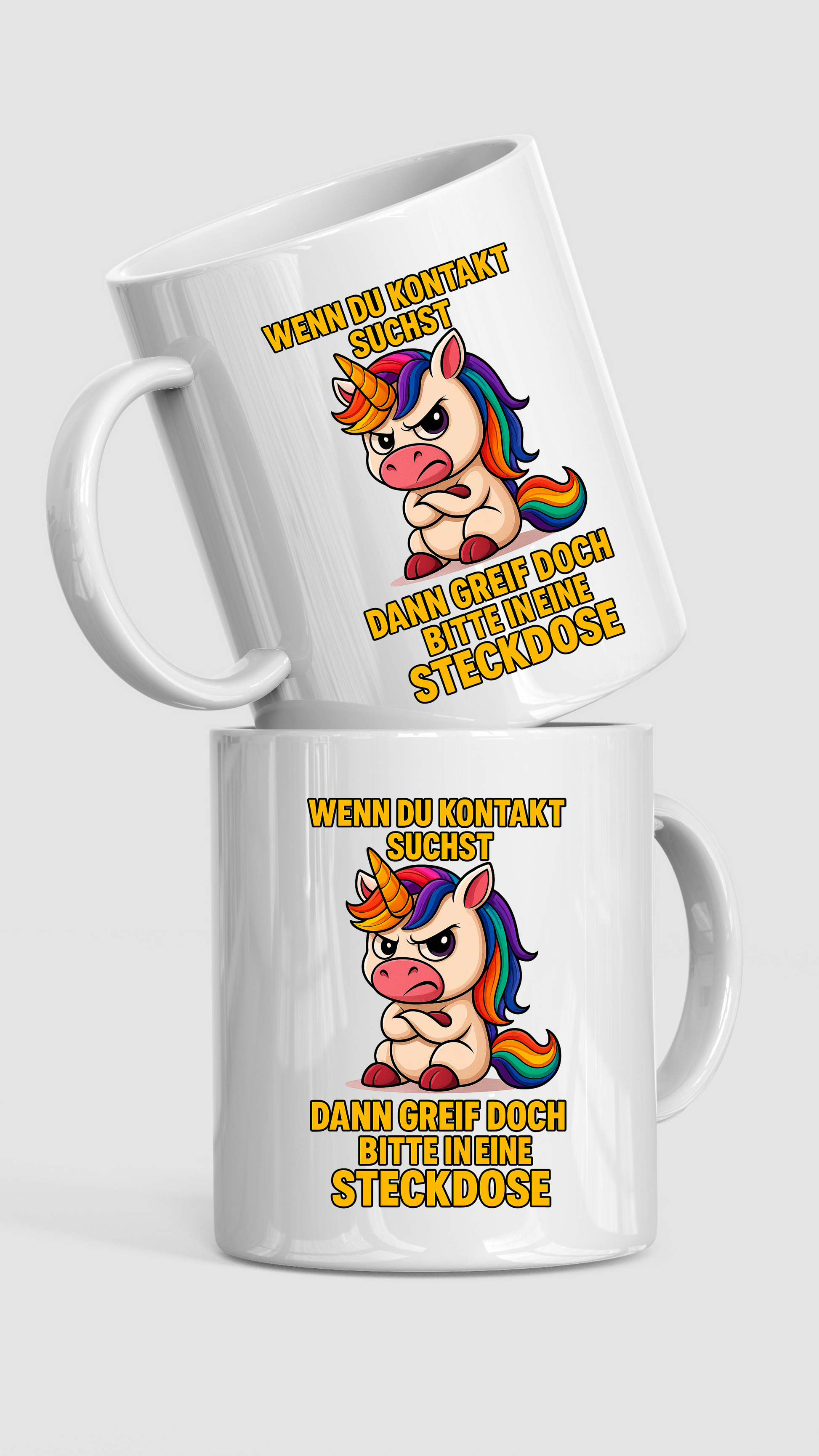 Tasse – Wenn du Kontakt suchst, dann greif in die Steckdose – Einhorn Design